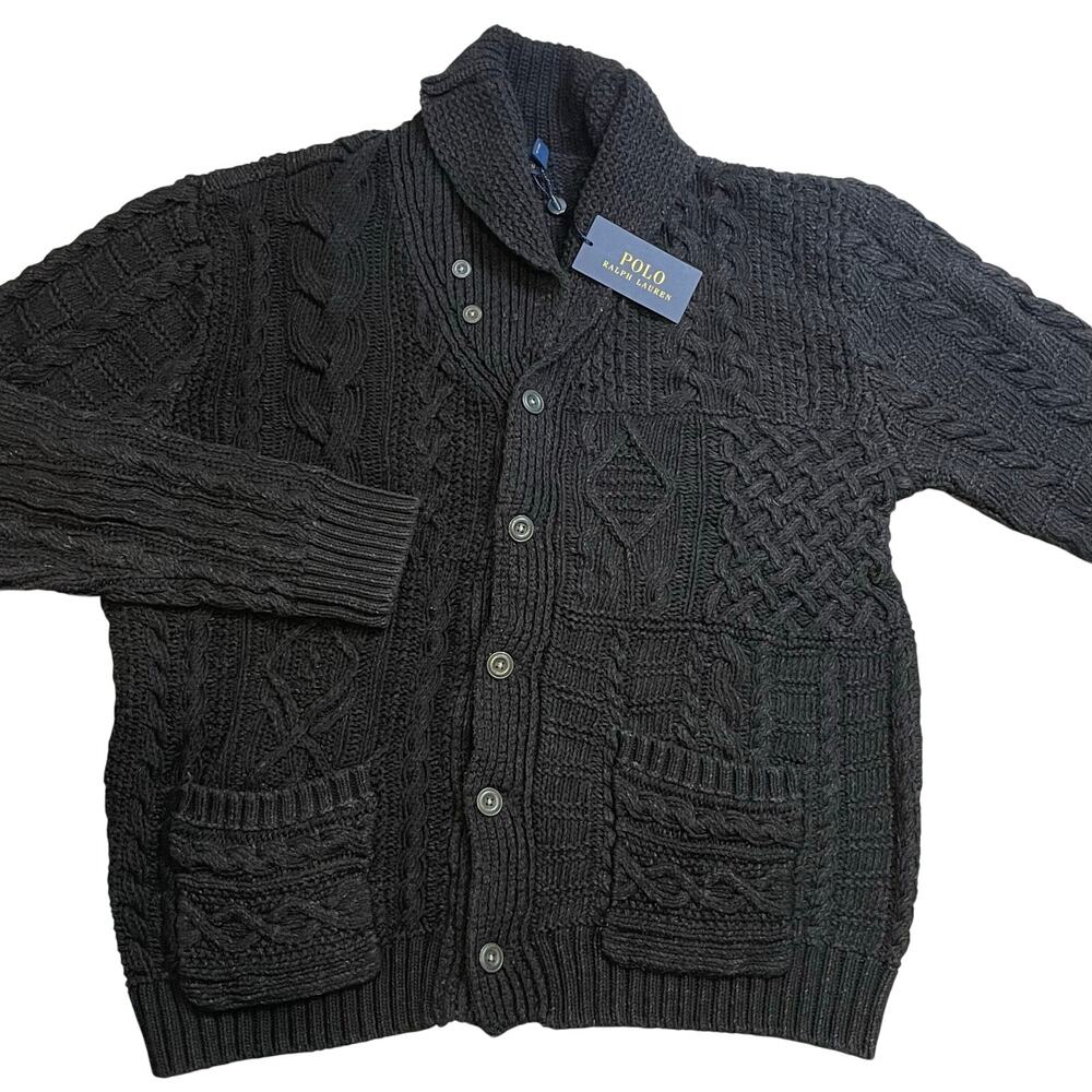 Polo Ralph Lauren XL Mens Cable Knit Cardigan Preppy Designer Luxury Chunky